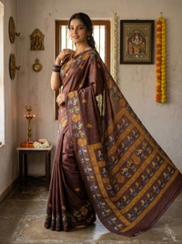 SKU1688 : Elegant Bangalore Silk Printed Saree for Women | Soft Lightweight Traditional & Party Wear Saree with Stylish Print Design - dry cleaning, Yes, Brown