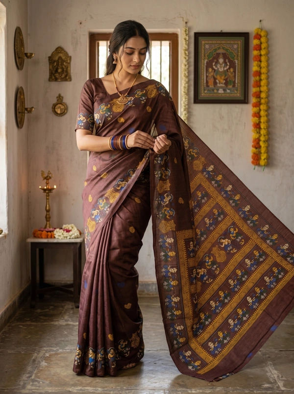 SKU1688 : Elegant Bangalore Silk Printed Saree for Women | Soft Lightweight Traditional & Party Wear Saree with Stylish Print Design - dry cleaning, Yes, Brown