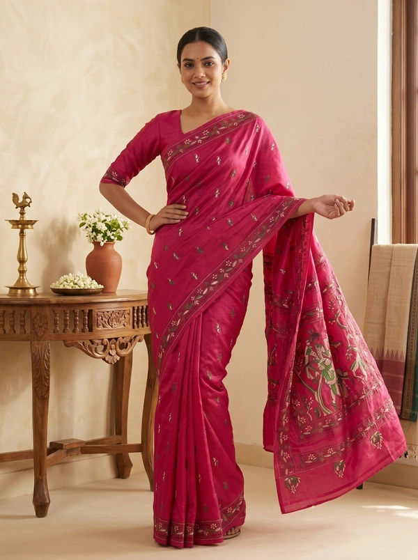 SKU1690 : Handcrafted Kantha Stitch Cotton Saree for Women | Traditional Bengali Hand Embroidered Saree | Lightweight Ethnic Wear - Dry clean, Yes