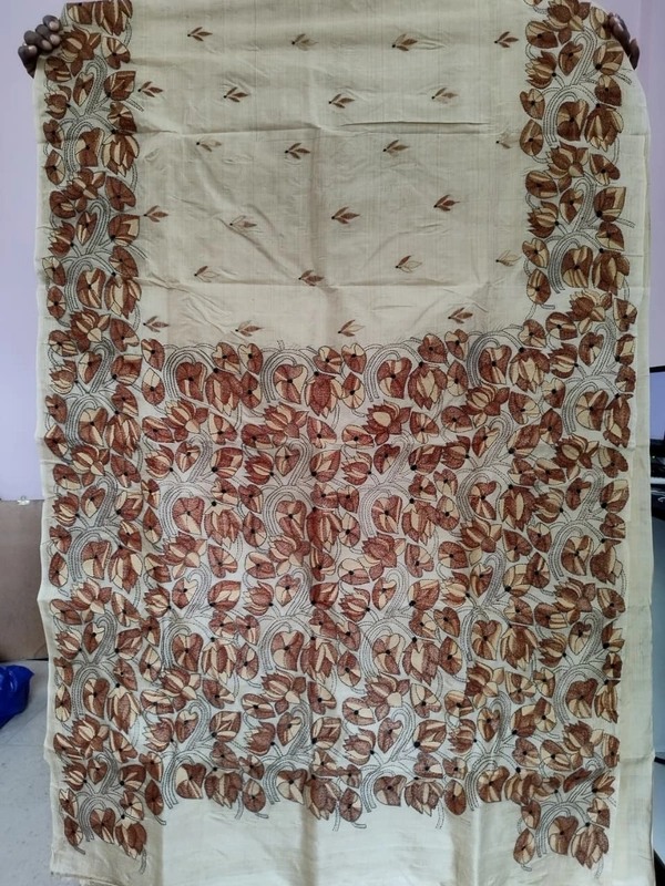 SKU1692 : Handcrafted Poddo Kantha Stitch Saree for Women | Traditional Bengali Hand Embroidered Cotton Saree | Elegant Ethnic Wear - Dry clean only, Yes