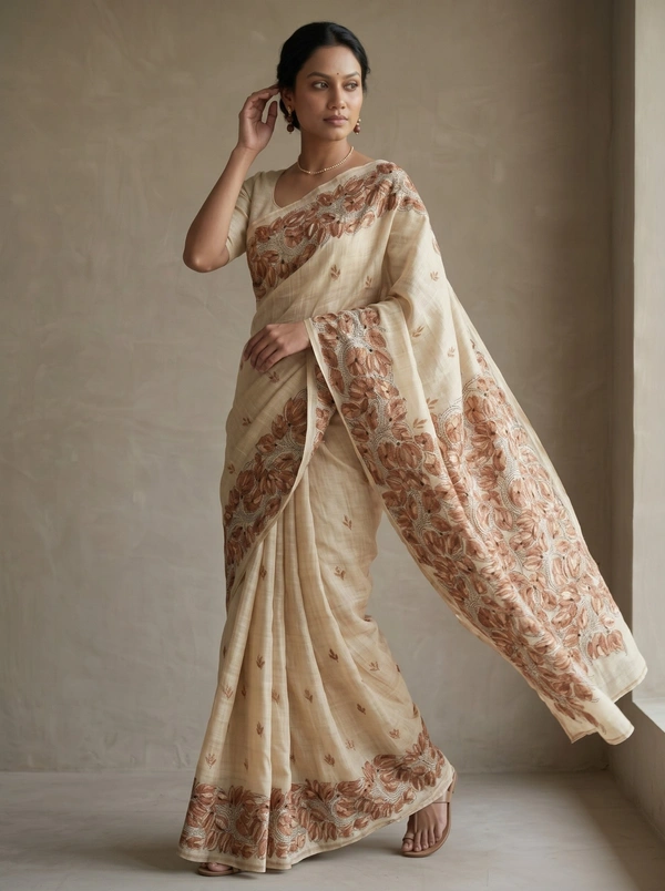 SKU1692 : Handcrafted Poddo Kantha Stitch Saree for Women | Traditional Bengali Hand Embroidered Cotton Saree | Elegant Ethnic Wear - Dry clean only, Yes