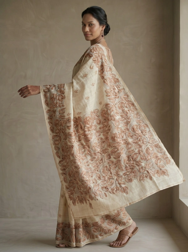 SKU1692 : Handcrafted Poddo Kantha Stitch Saree for Women | Traditional Bengali Hand Embroidered Cotton Saree | Elegant Ethnic Wear - Dry clean only, Yes