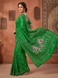 SKU1691 : Handcrafted Kantha Stitch Cotton Saree for Women | Traditional Bengali Hand Embroidered Saree | Lightweight Ethnic Wear - Dry clean, Yes