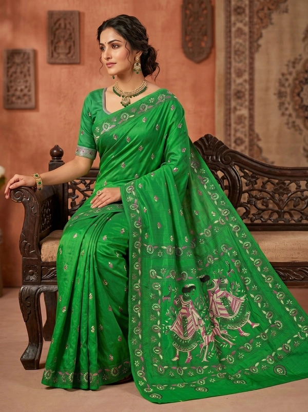 SKU1691 : Handcrafted Kantha Stitch Cotton Saree for Women | Traditional Bengali Hand Embroidered Saree | Lightweight Ethnic Wear - Dry clean, Yes