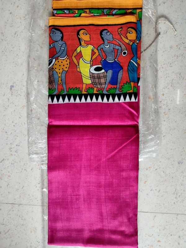 SKU1693 : Handcrafted Pattachitra Murshidabad Silk Saree for Women | Traditional Bengali Hand-Printed Pure Silk Saree | Ethnic Wedding, Festive & Party Wear - Dry clean only, Yes, Pink