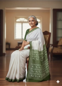 SKU1034 : Mulmul Cotton Saree, Lightweight saree - Hand Wash, No, Green