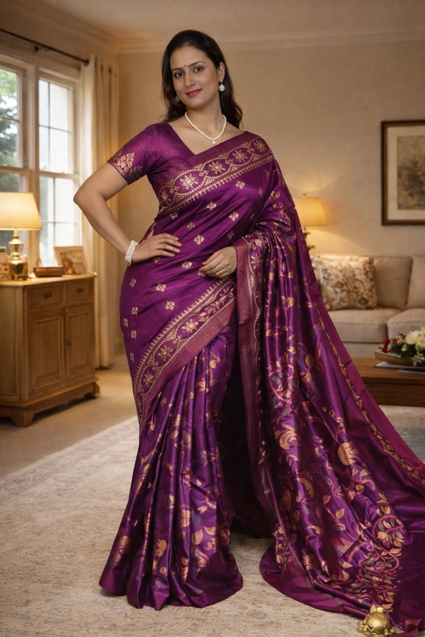 SKU1520 : Semi Silk Jamdani Saree | Traditional Handwoven Elegant Festive & Ethnic Wear - Dry Clean, Yes