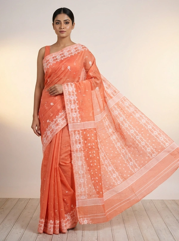 SKU1266 : Elegant Cotton Blend Jamdani Saree | Dhakai Jamdani - Hand Wash, Yes