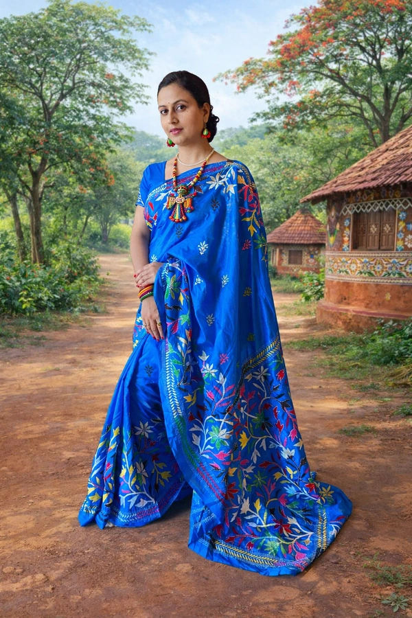 SKU1356 : Bangalore Silk Regular Kantha Stitch - Dry Wash, Yes