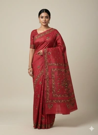  SKU0890 : Pure Silk Kantha Stitch Saree – Handcrafted Bengal - Kantha Stitch, Dry Clean Only, Yes