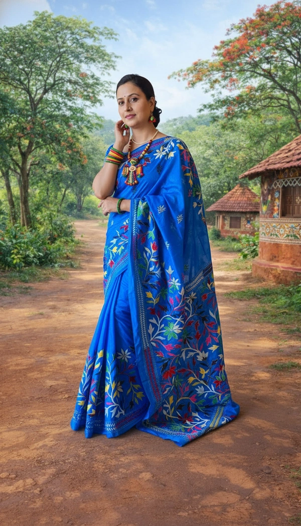 SKU1356 : Bangalore Silk Regular Kantha Stitch - Dry Wash, Yes