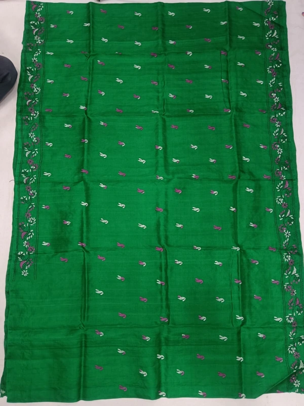 SKU0899 : Pure Silk Kantha Stitch Saree – Handcrafted Bengal - Kantha Stitch, Dry Clean Only, Yes