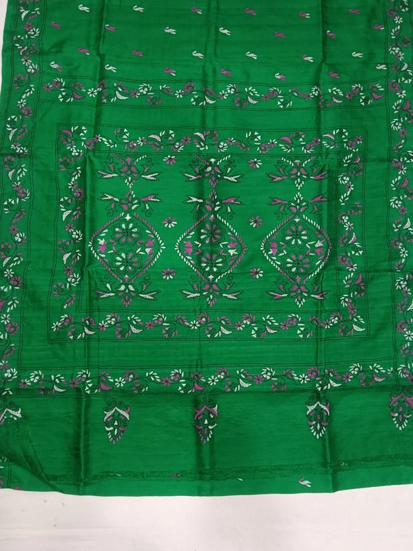 SKU0899 : Pure Silk Kantha Stitch Saree – Handcrafted Bengal - Kantha Stitch, Dry Clean Only, Yes