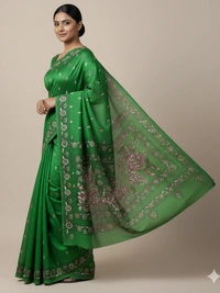 SKU0901 : Pure Silk Kantha Stitch Saree – Handcrafted Bengal - Kantha Stitch, Dry Clean Only, Yes