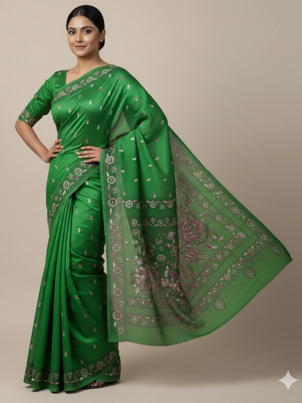 SKU0901 : Pure Silk Kantha Stitch Saree – Handcrafted Bengal - Kantha Stitch, Dry Clean Only, Yes
