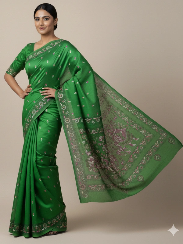 SKU0901 : Pure Silk Kantha Stitch Saree – Handcrafted Bengal - Kantha Stitch, Dry Clean Only, Yes