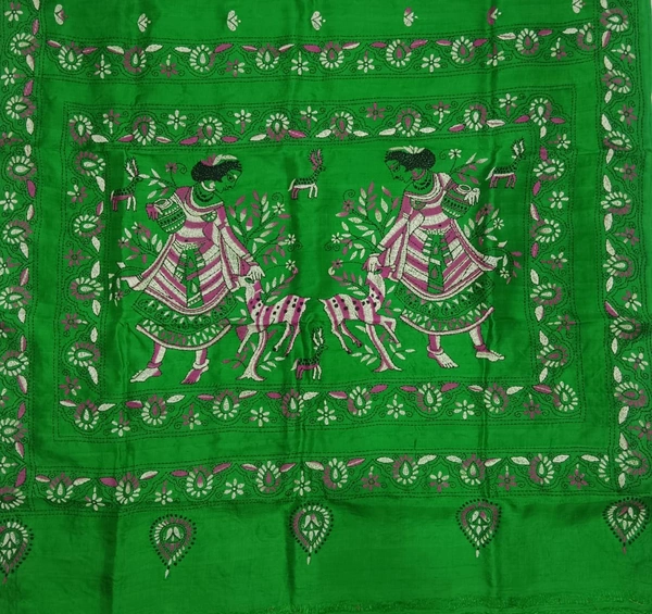 SKU0901 : Pure Silk Kantha Stitch Saree – Handcrafted Bengal - Kantha Stitch, Dry Clean Only, Yes