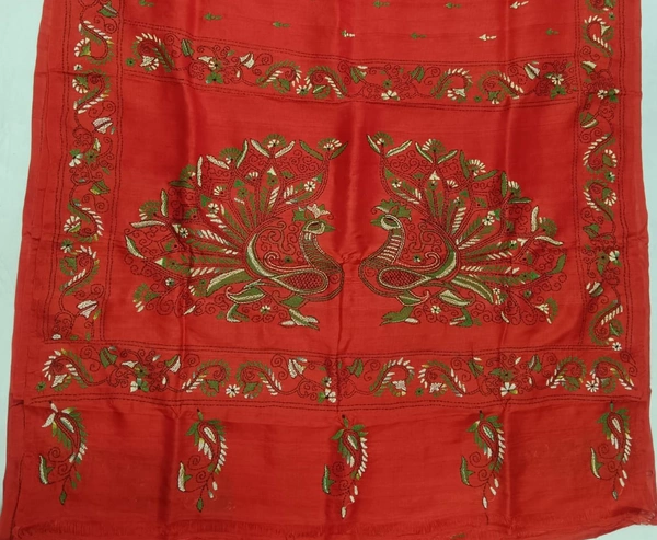 SKU0903 : Pure Silk Kantha Stitch Saree – Handcrafted Bengal - Kantha Stitch, Dry Clean Only, Yes