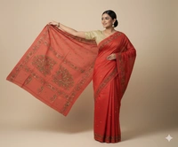 SKU0903 : Pure Silk Kantha Stitch Saree – Handcrafted Bengal - Kantha Stitch, Dry Clean Only, Yes