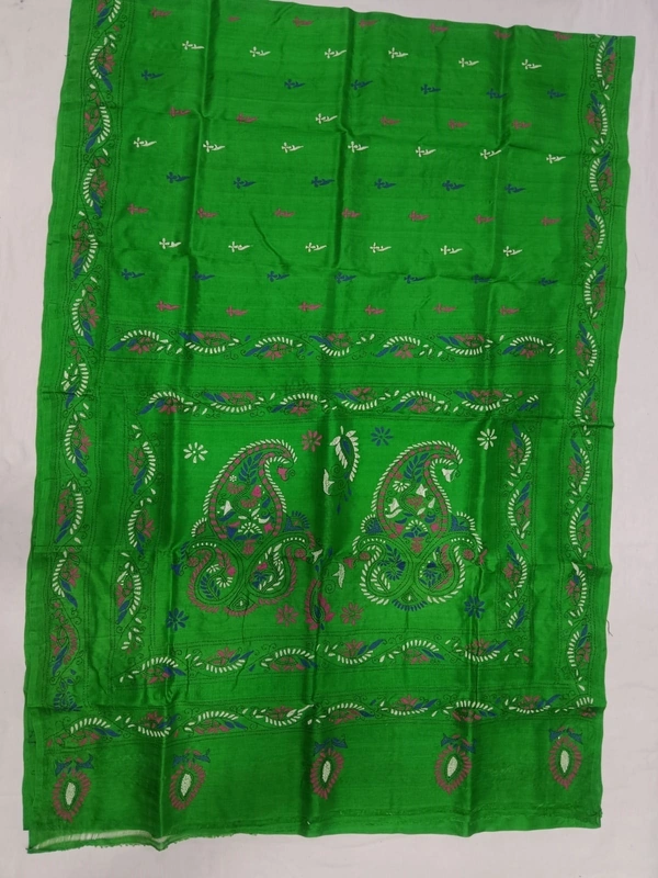 SKU0904 : Pure Silk Kantha Stitch Saree – Handcrafted Bengal - Kantha Stitch, Dry Clean Only, Yes