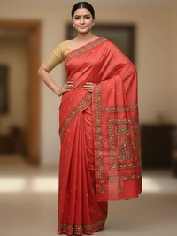 SKU0905 : Pure Silk Kantha Stitch Saree – Handcrafted Bengal - Kantha Stitch, Dry Clean Only, Yes