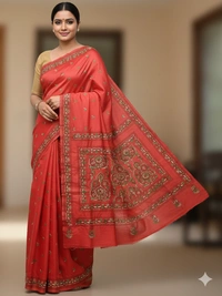 SKU0905 : Pure Silk Kantha Stitch Saree – Handcrafted Bengal - Kantha Stitch, Dry Clean Only, Yes