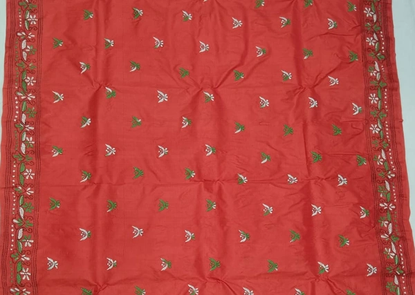 SKU0905 : Pure Silk Kantha Stitch Saree – Handcrafted Bengal - Kantha Stitch, Dry Clean Only, Yes