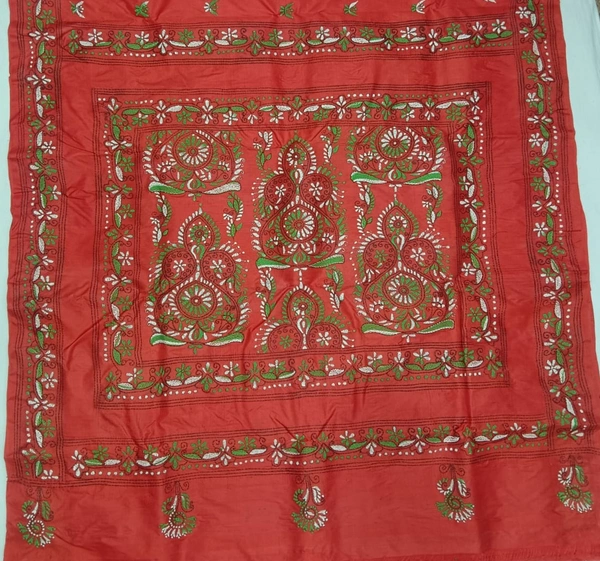 SKU0905 : Pure Silk Kantha Stitch Saree – Handcrafted Bengal - Kantha Stitch, Dry Clean Only, Yes