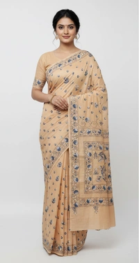 SKU0891 : Pure Silk Kantha Stitch Saree – Handcrafted Bengal - Kantha Stitch, Dry Clean Only, Yes