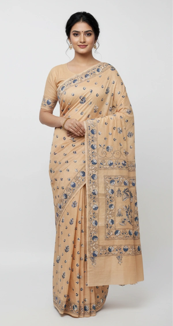 SKU0891 : Pure Silk Kantha Stitch Saree – Handcrafted Bengal - Kantha Stitch, Dry Clean Only, Yes