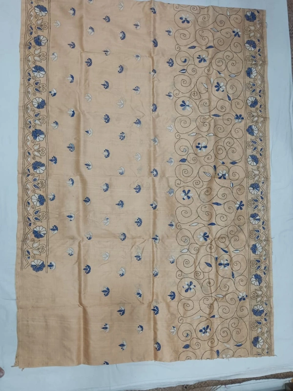 SKU0891 : Pure Silk Kantha Stitch Saree – Handcrafted Bengal - Kantha Stitch, Dry Clean Only, Yes