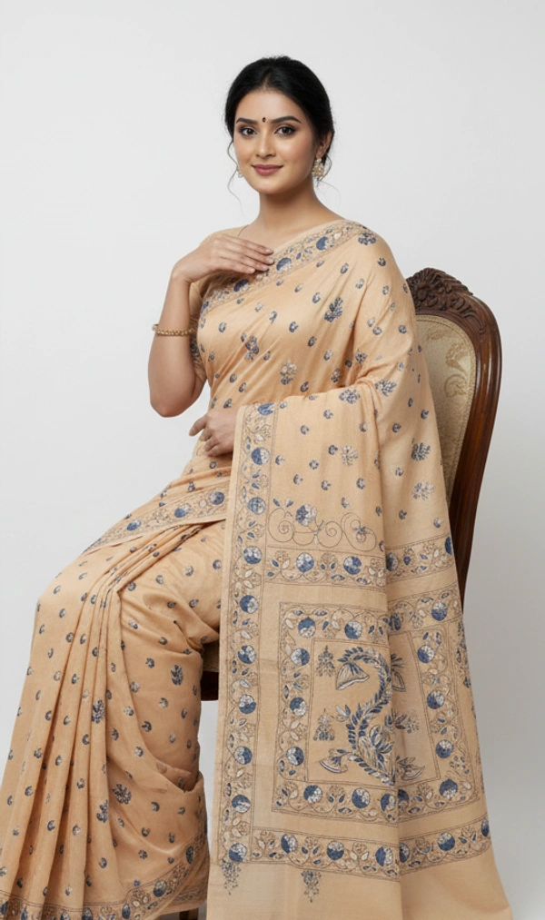 SKU0891 : Pure Silk Kantha Stitch Saree – Handcrafted Bengal - Kantha Stitch, Dry Clean Only, Yes