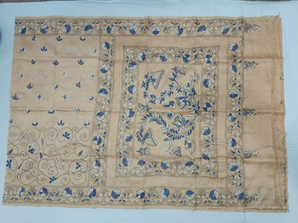 SKU0891 : Pure Silk Kantha Stitch Saree – Handcrafted Bengal - Kantha Stitch, Dry Clean Only, Yes