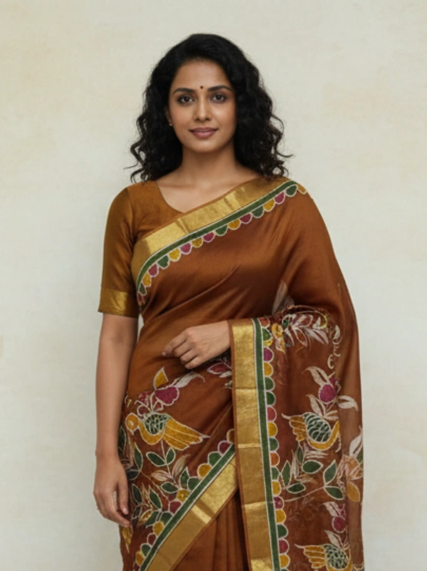 SKU0907 : Pure Chanderi Silk – Hand Batik Bengal Traditional  - Dry Clean Only, Yes