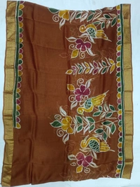 SKU0907 : Pure Chanderi Silk – Hand Batik Bengal Traditional  - Dry Clean Only, Yes