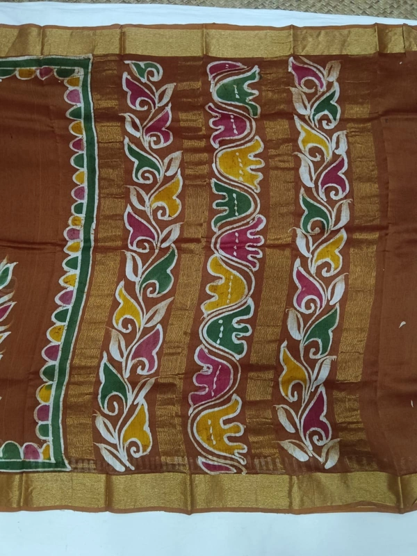 SKU0907 : Pure Chanderi Silk – Hand Batik Bengal Traditional  - Dry Clean Only, Yes