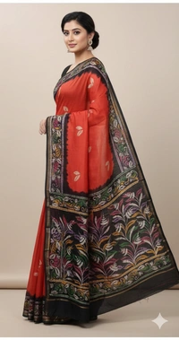 SKU0908 : Pure Chanderi Silk – Hand Batik Bengal Traditional  - Dry Clean Only, Yes