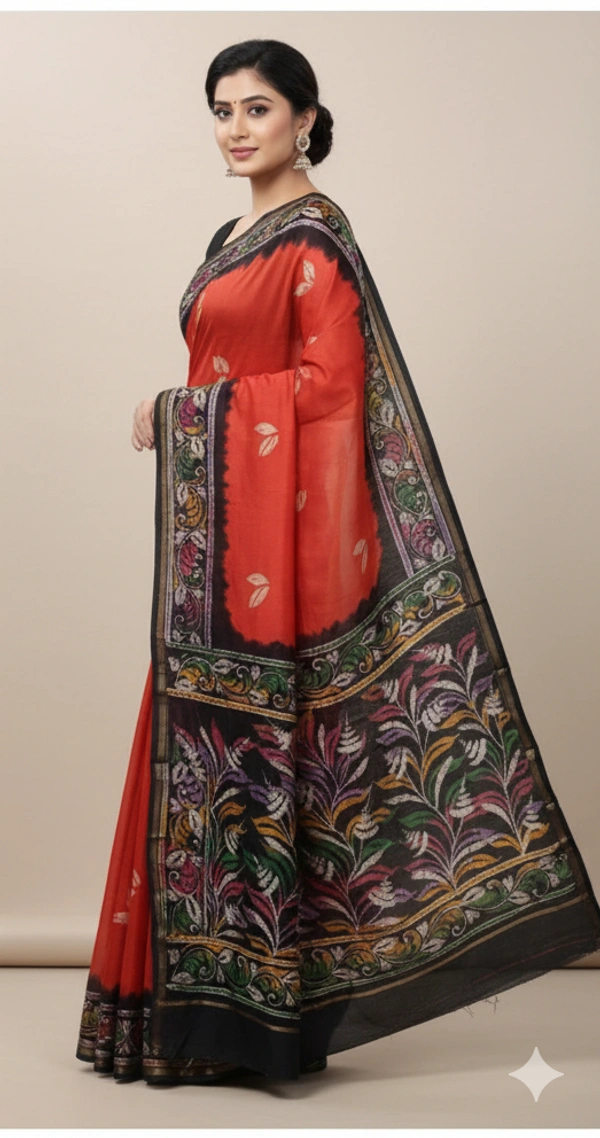 SKU0908 : Pure Chanderi Silk – Hand Batik Bengal Traditional  - Dry Clean Only, Yes