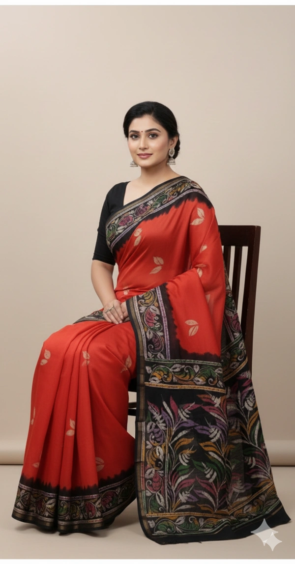 SKU0908 : Pure Chanderi Silk – Hand Batik Bengal Traditional  - Dry Clean Only, Yes