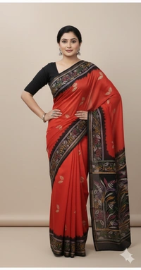 SKU0908 : Pure Chanderi Silk – Hand Batik Bengal Traditional  - Dry Clean Only, Yes