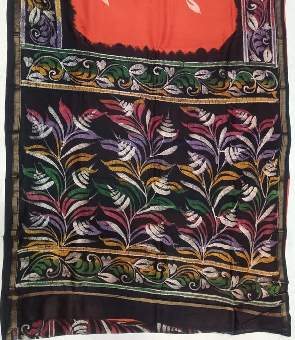 SKU0908 : Pure Chanderi Silk – Hand Batik Bengal Traditional  - Dry Clean Only, Yes