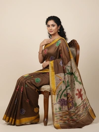 SKU0909 : Pure  Chanderi Silk – Hand Batik Bengal Traditional  - Dry Clean Only, Yes