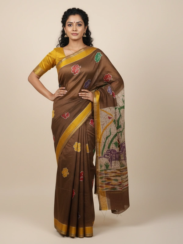 SKU0909 : Pure  Chanderi Silk – Hand Batik Bengal Traditional  - Dry Clean Only, Yes