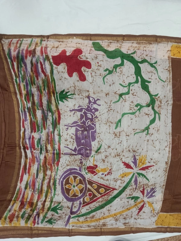 SKU0909 : Pure  Chanderi Silk – Hand Batik Bengal Traditional  - Dry Clean Only, Yes