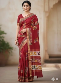 SKU0910 : Pure Chanderi Silk – Hand Batik Bengal Traditional - Dry Clean Only, Yes