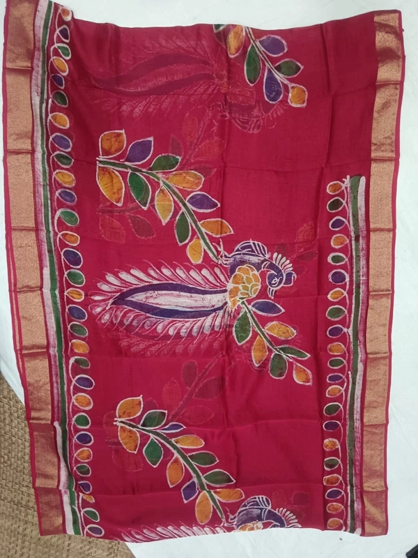 SKU0910 : Pure Chanderi Silk – Hand Batik Bengal Traditional - Dry Clean Only, Yes