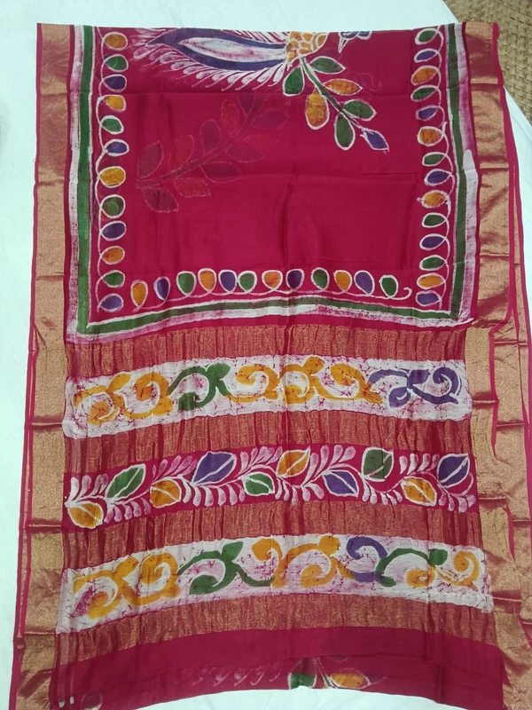 SKU0910 : Pure Chanderi Silk – Hand Batik Bengal Traditional - Dry Clean Only, Yes