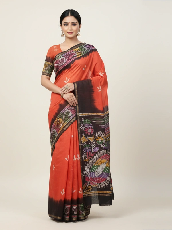 SKU0911 : Pure Chanderi Silk – Hand Batik Bengal Traditional - Dry Clean Only, Yes