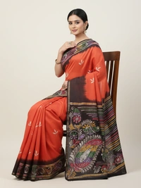 SKU0911 : Pure Chanderi Silk – Hand Batik Bengal Traditional - Dry Clean Only, Yes