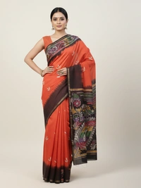 SKU0911 : Pure Chanderi Silk – Hand Batik Bengal Traditional - Dry Clean Only, Yes